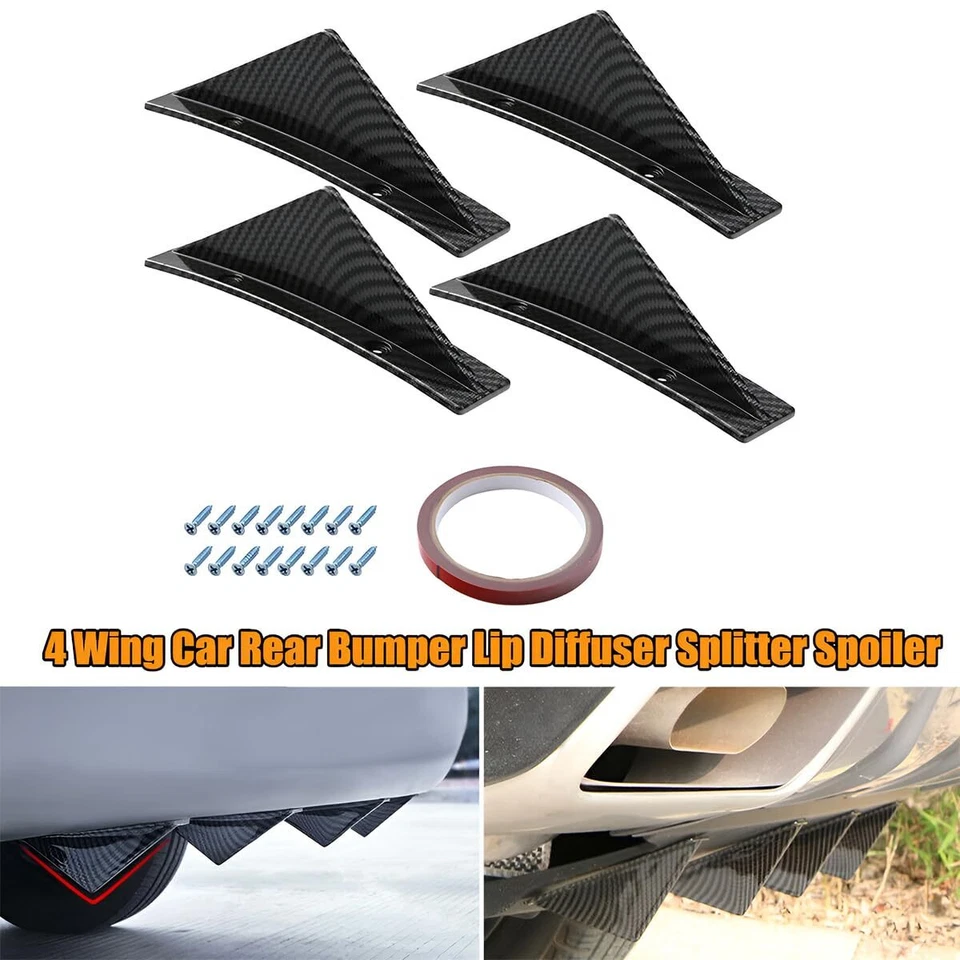 Rear Diffuser Lip Splitter Shark 4-Fins Spoiler Carbon For Hyundai Veloster Foto 3 de 4