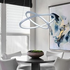 Modern LED Pendant Light 2-Ring Circular Pendant Lighting Height Adjustable