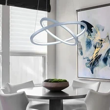 Modern LED Pendant Light 2-Ring Circular Pendant Lighting Height Adjustable