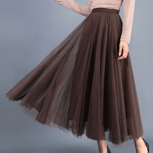 Women Elegant Mesh Tulle Layered Tutu Skirt Pleated Party Ladies Maxi Long Dress - Picture 12 of 22