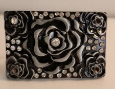 Women's Belt buckle. Rose. Metal Black enamel with rhinestones.