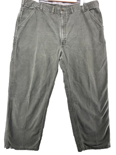 VTG Carhartt Canvas Carpenter Pants Mens 44x32 Green Grunge B11 MOS Work - Picture 3 of 19