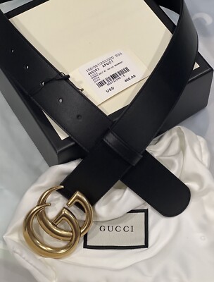 Unisex Gucci Belt GG Black Leather 1.5 Inch Size 95/38 For