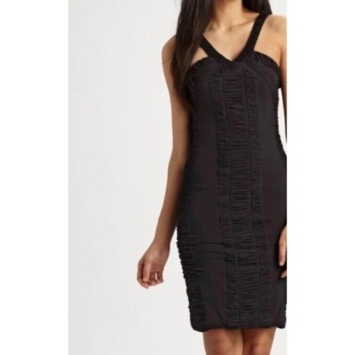 Anthropologie LEIFSDOTTIR Dress Womens Small Black Bodycon Ruched Stretch  Hip | eBay