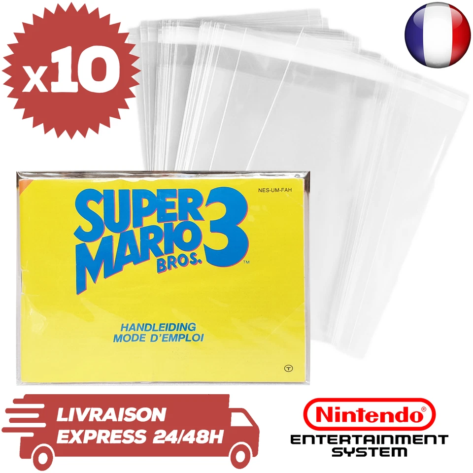 10 Protections Sachet Pochette Refermable Notice Jeux Nintendo NES Neufs - Photo 1/4