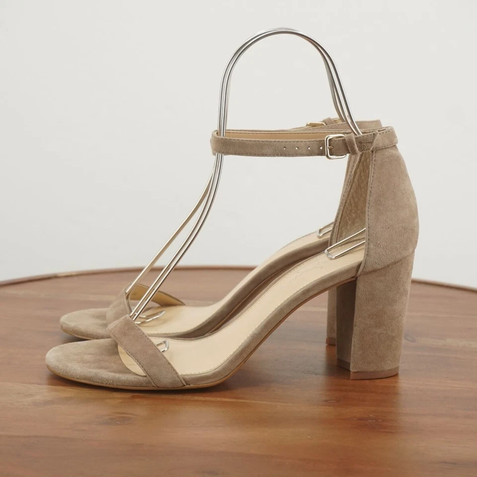 Jessica Simpson Womens Monrae Sandals Ankle Strap Block Heel Beige Suede Sz 9.5M - Image 4 of 4