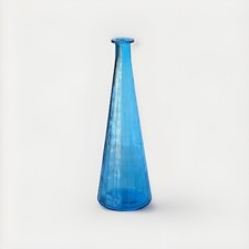 Vintage Mid-Century Modern Empoli Italy Blue Glass Genie Bottle, 13" Tall