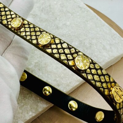 Tory Burch Gold-Emblem Snake-Embossed Double Wrap Bracelet EUC Tory Burch wrap around snake skin bracelet main image 4
