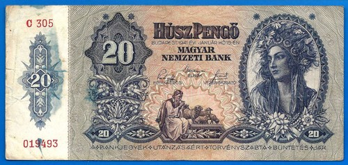 Hungary 20 Pengo 1941 Banknote Forint Free Shipping Worldwide - Picture 2 of 3