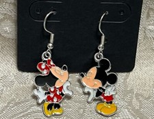 Minnie Big Ear Mouse Mickey Cartoon Enamel Silver Dangle Adorable Earring Set