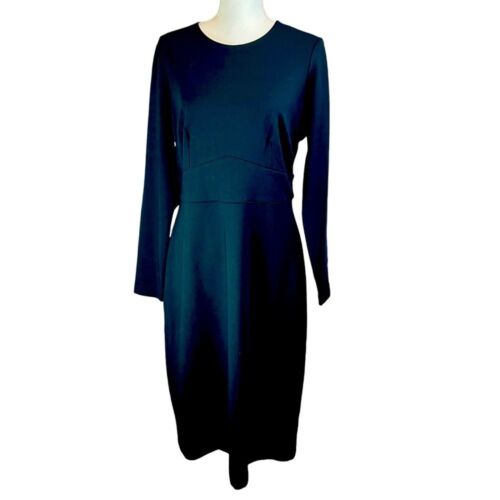 BODEN New Nadia Jersey Midi Dress Sz 12 Black Long Sleeve NWT Ponte Knit Funeral