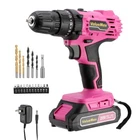 ValueMax 20V Pink Cordless Drill Set 3/8-Inch Keyless Chuck 18+1 Torque Settings