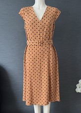 Tu Woman Belted Dress,Sz 12, Pockets! Caramel With Black Polka Dots, Mid Length
