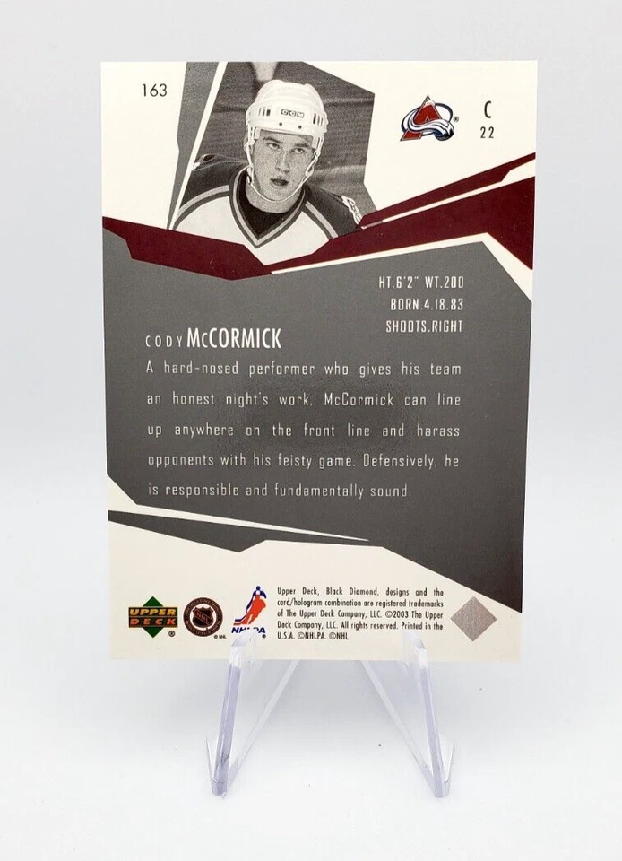 2003-04 Upper Deck Black Diamond Rookie Gems Cody McCormick #163 - Image 2 of 2