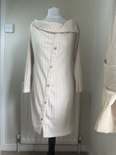 BNWOT LADIES SIZE XL BEIGE CREAM OFF THE SHOULDER BUTTON DETAIL MIDI DRESS SHEIN