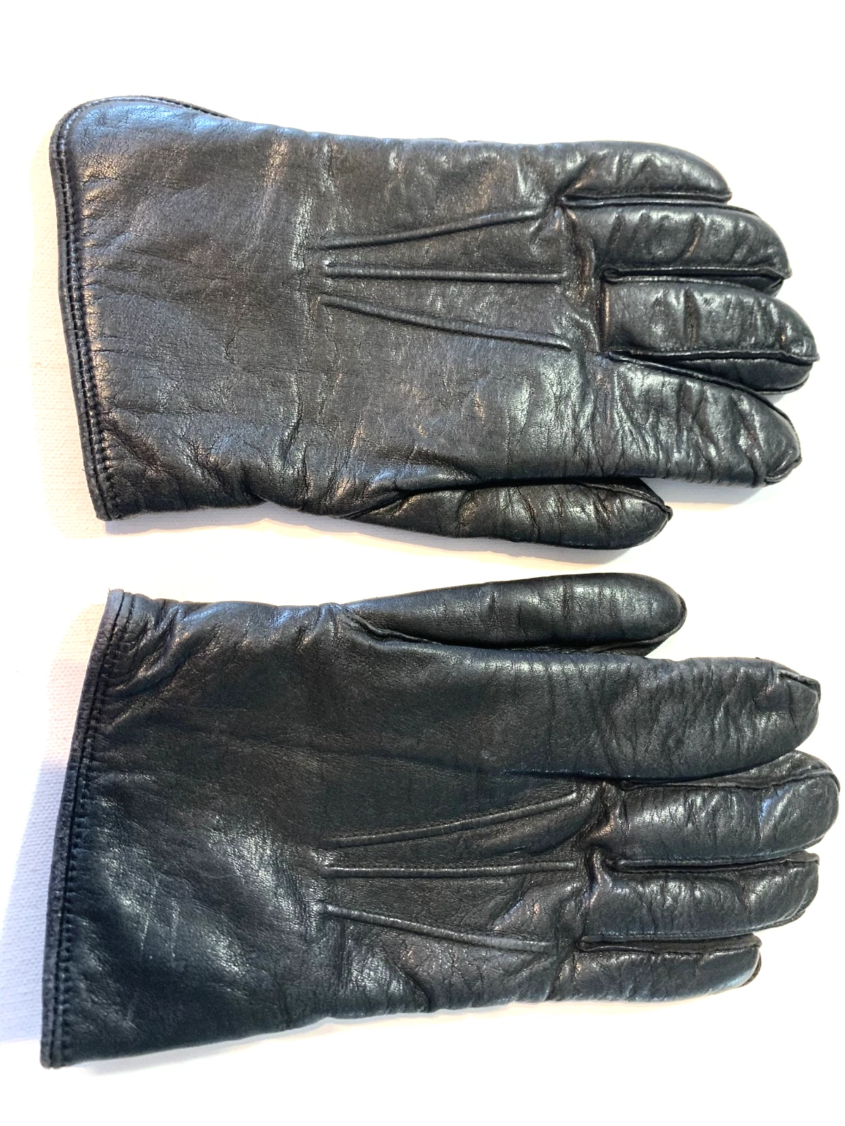 Men's Black Gloves Genuine Leather Beige Wool Lined Vented Size Large