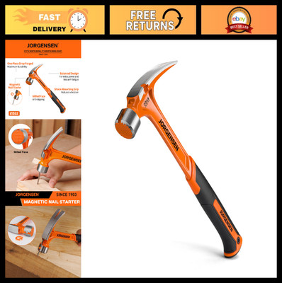 20 oz Straight Claw Hammer with Magnetic Nail Holder, Milled Face, Shock Absorbi