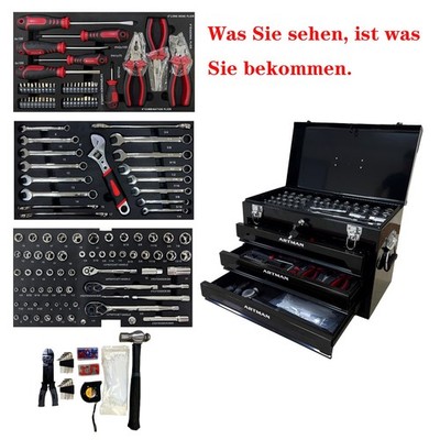 Portable 3-drawer steel toolbox with free tool set with metal latches NEW!