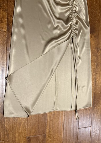 NWT $398 Polo Ralph Lauren Ruched Tie-Detail Double-Faced Gold Satin Skirt Sz 4 - Picture 5 of 15