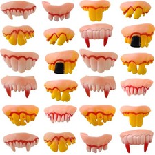 YOOHUA 24PCS Fake Teeth Vampire Gnarly 1.77 to 2.95 Inch, Flesh color