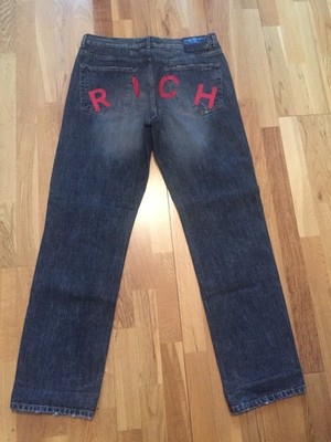 John Richmond  RICH  Designer Distressed Black Denim Boot Cut vtg Jean 34w 34L