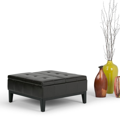 Dover 36 inch Wide Contemporary Square Coffee Table Storage Ottoman in Tanner... - Picture 2 of 8