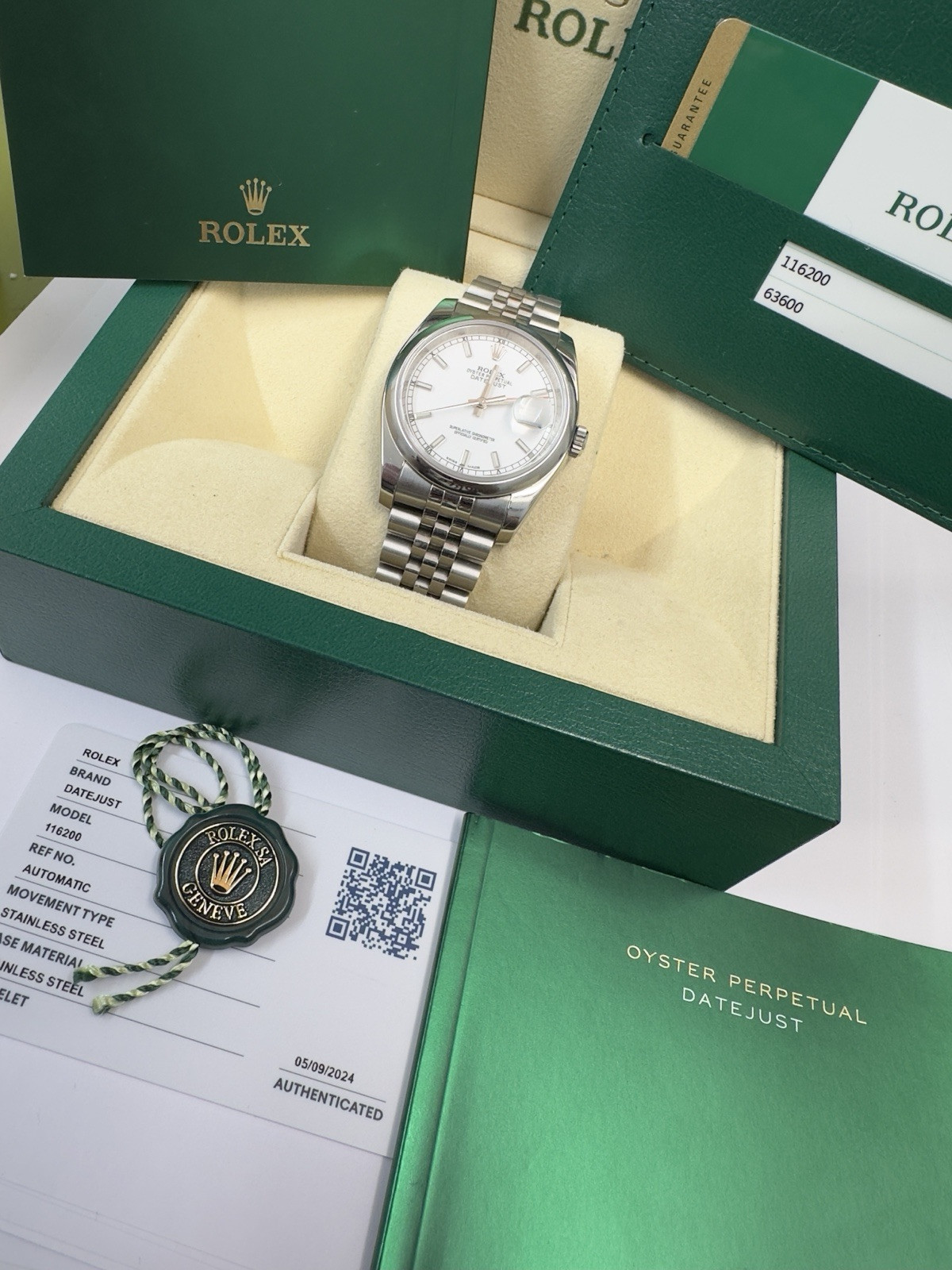 Rolex Datejust 36mm 116200 Jubilee Strap, Concealed Clasp. Box & Papers