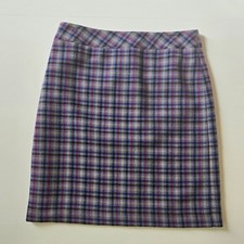 Talbots Plaid Wool-Blend A-Line Skirt Size 8 Purple Gray Check Workwear