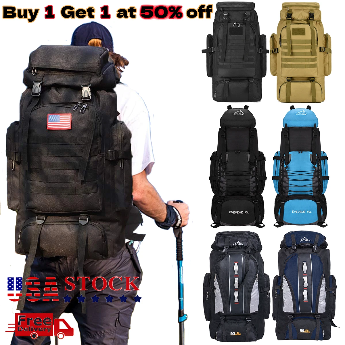 80L/100L Outdoor Hiking Military Tactical Backpack Camping Rucksack Trekking Bag
Opens in a new wind