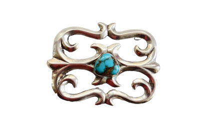 BELT BUCKLE  NAVAJO  D. JACKSON  SAND CAST STERLING SILVER ROYSTON-TÜRKIS