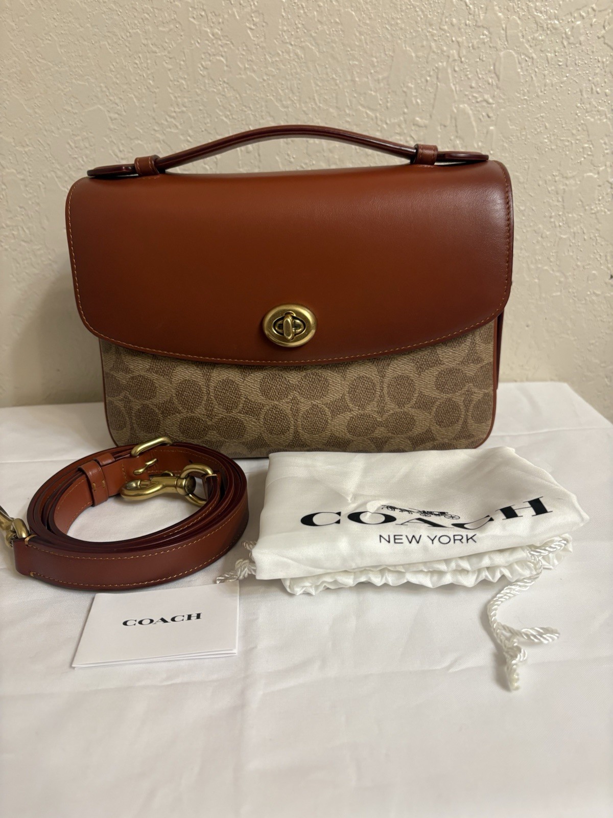 Coach Cassie 19 Signature Canvas Leather Crossbody Bag Tan Rust Brown