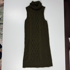 American Eagle Olive Green Cable Knit Turtleneck Sleeveless Sweater Dress Medium