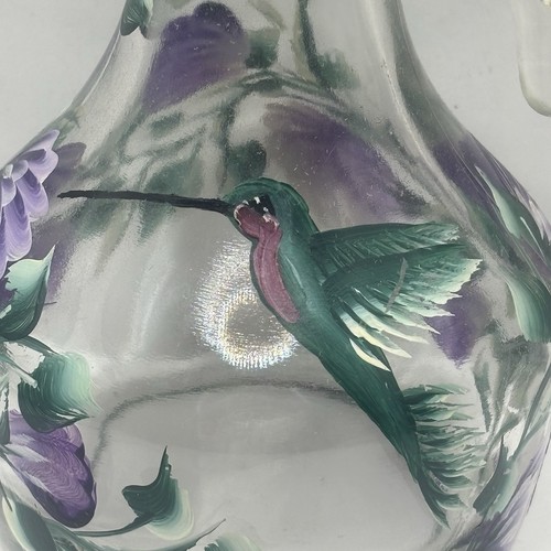 Hand Painted Bird & Flowers Glass Cruet w Cork - Picture 2 of 12