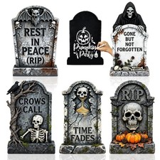 25" Halloween Tombstones Outdoor Decorations, 5 Pack Halloween Graveyard Headsto