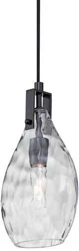 Matte Black Mini Pendant Light 9" Modern Clear Water Glass Shade for Dining Room - Picture 2 of 5