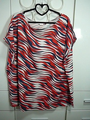 C3 AproductZ T-Shirt Tunika Gr 52/54 rot weiß blau Wellen allover Ärmel+Umschlag