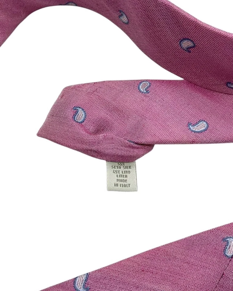 Corbata de lino de seda LUCIANO BARBERA ITALIA XL rosa cachemira W:3,5" usada en excelente estado Foto 3 de 4