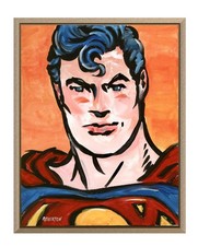 Pintura Cómic Arte Pop Original Atherton 11x14 "Retrato de Superman" Firmada a Mano