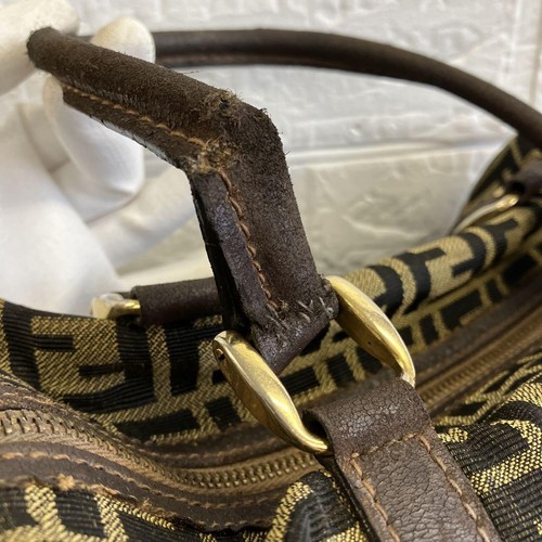 FENDI Zucca Pattern Canvas Leather Handbag Boston Bag Brown Auth from Japan - Picture 23 of 24