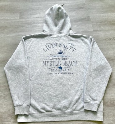 Myrtle Beach SC Mens Livin Salty gray Fleece Zip up Hoodie XL Coastal Beach 