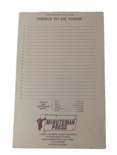 Vintage Minuteman Press AD Blank things to do today list Note Pad West Springfie