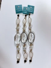 Hildie & Jo Glass Bead Strands Lot of 3 Clear White Black Rhinestone Gold Tone