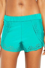 SWIM SHORTS Women "S 4-6 " "L 12-14 " Sky Blue Laser Cut Swim Shorts