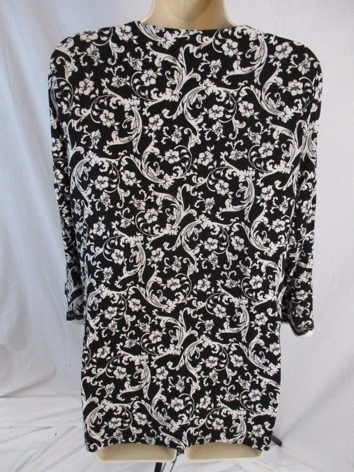 Soma женщин средний черный белый цветочный 3/4 рукав Sleepwear сна рубашка DD315 - Изображение 3 из 4