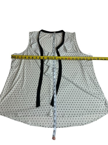 Elle Womens Polka Dot Blouse Size XL Sleeveless Bow Shirt Black/White Business - Picture 5 of 5