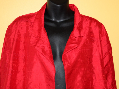Chico's 3 Lightweight Red Silk Embroidered Overpiece Top Lg XL 16/18 - Picture 5 of 6
