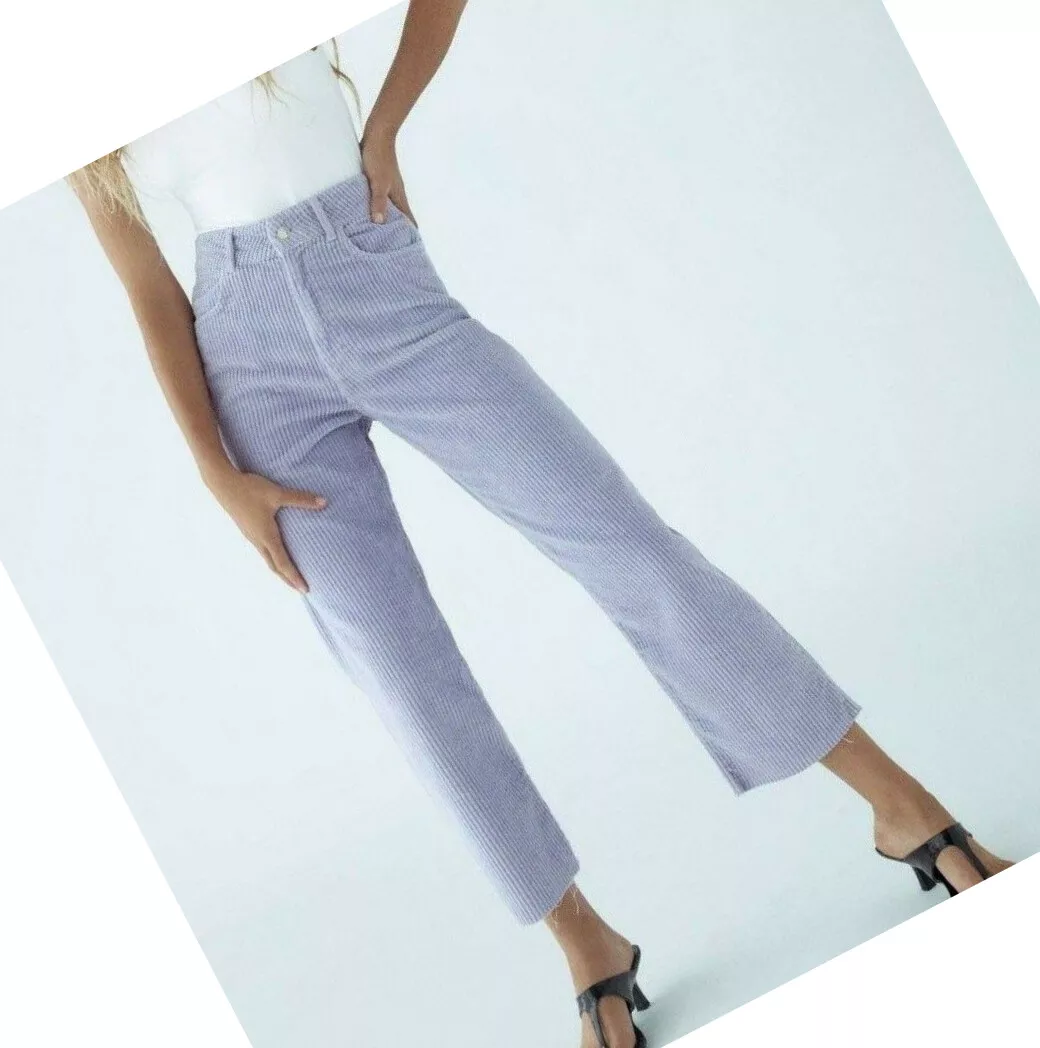 ZARA Z1975 HIGH WAIST CORDUROY PANTS LIGHT BLUE HIGH WAISTED 70s 36 6147/167