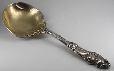 Gorham Sterling Silver Large Berry Casserole Spoon H158 Gold Wash Bowl
