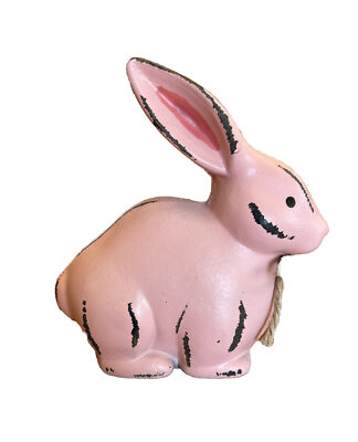 Pink Easter Bunny Figurine Rustic Distressed Farmhouse Country Easter Spring