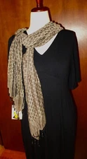 Cejon Soft Block Design of Brown & Tan Scarf & Gold Accents W/Fringe 20" x 70"